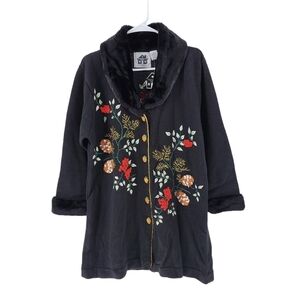 Storybook Knits Vintage Women's Embroidered Fur Coat Pinecone Sweater Cardigan